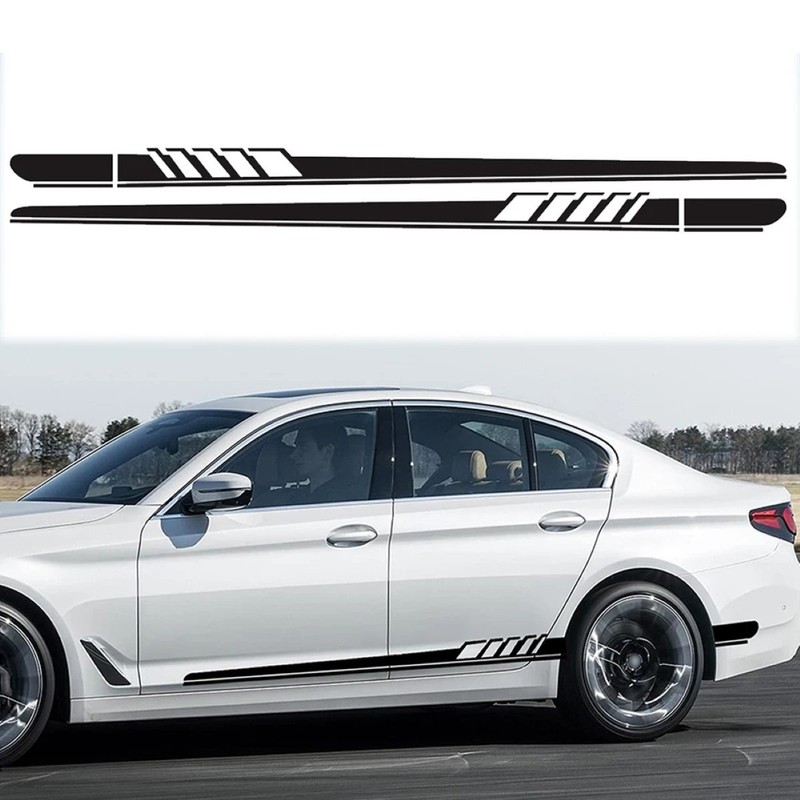 2pcs Car Body Side Decor Trim Stripe Graphics Self-adhesive Decal Sticker -Black