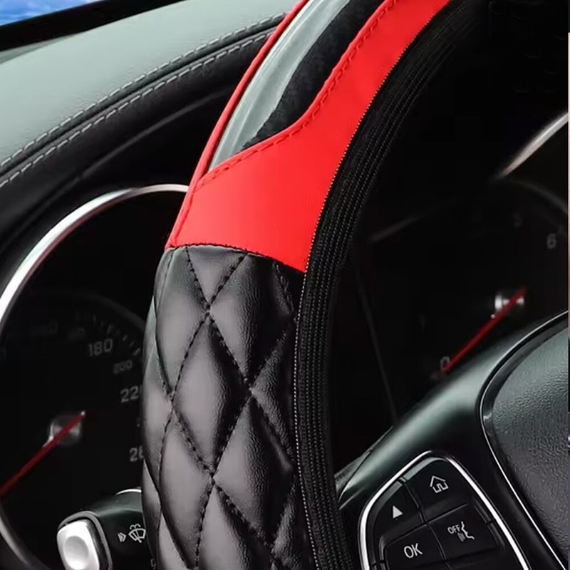 15'' Carbon Fiber Leather Automotive Steering Wheel Cover Car Accessories 38cm gallery