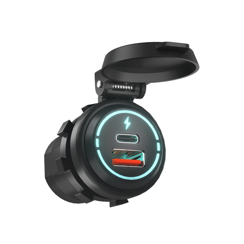 12V-24V Dual USB Type C Car Fast Charger Power Socket Outlet With Spring Cover