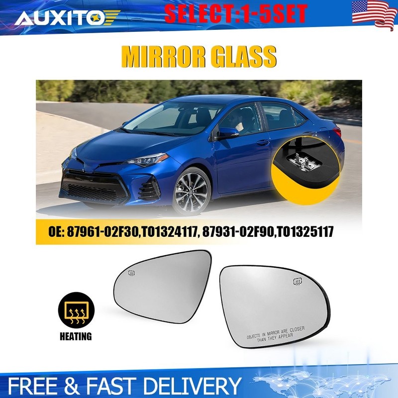 Heated Mirror Glass Driver and Passenger Side For Toyota Corolla 2014-2019 2-10X