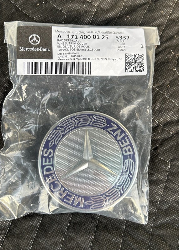 One (1) single GENUINE OEM Mercedes Royal Blue Center Hub Cap for Alloy Wheel