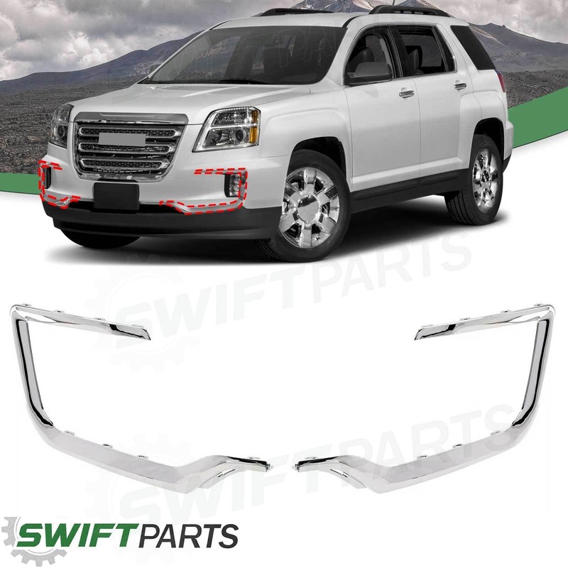 Left+Right Side Front Chrome Molding Bumper Trim Set For 2016 2017 GMC Terrain