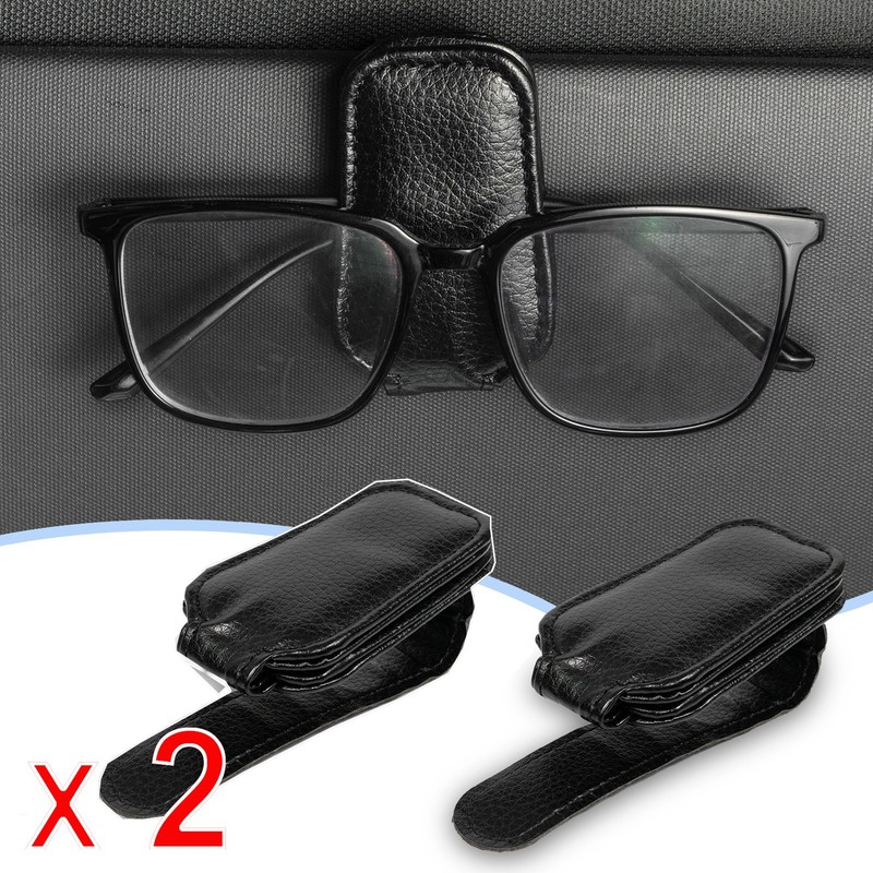 2Pc Car Sun Visor Leather Glasses Sunglasses Card Ticket Holder Clip Accessories
