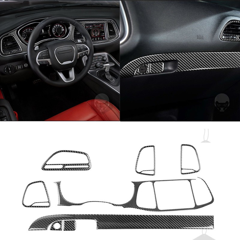 8x Dashoard Carbon Fiber Interior Trim Set For Dodge Challenger 2015-20