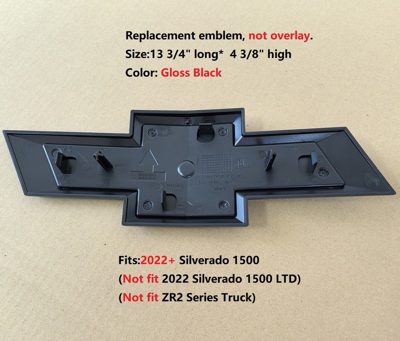 OEM 2022+ Front Grille Bowtie Emblem fits Chevrolet Silverado 1500 Gloss Black gallery