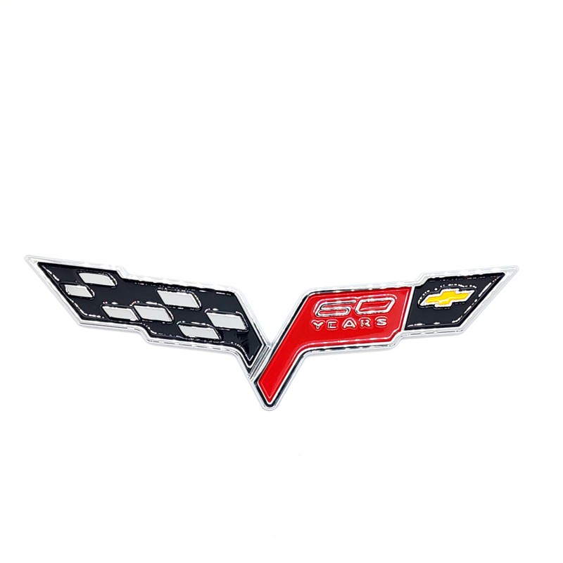 Chrome C6 Cross Flag 60 Years Bumper Emblem 6-3/4 in. ABS for 2005-13 Corvette