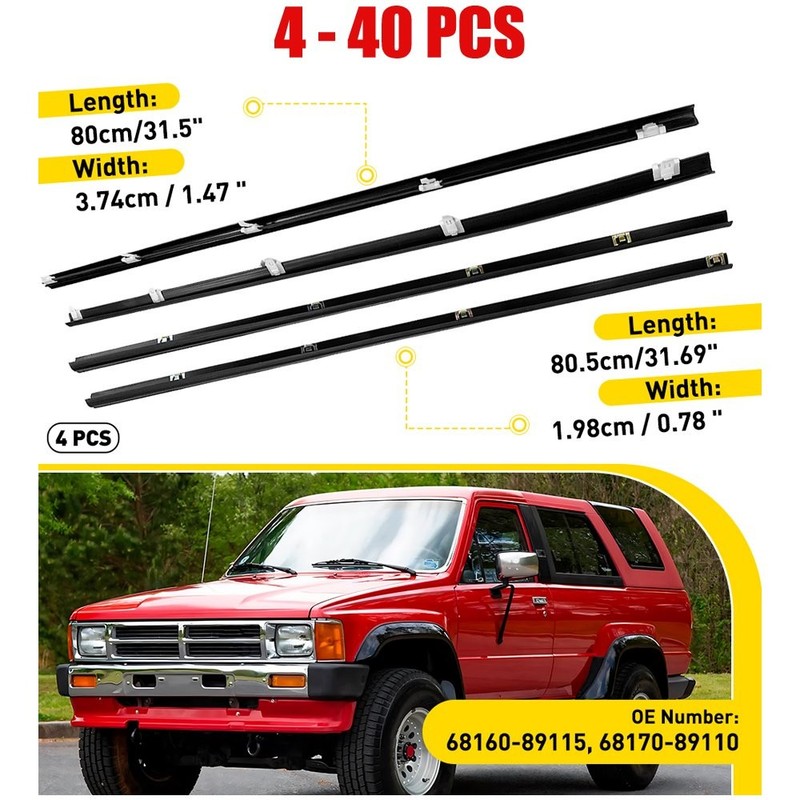 4-40X Weatherstrip Window Trim Seal Belt for 1984-1989 Toyota Pickup LN50/56/60