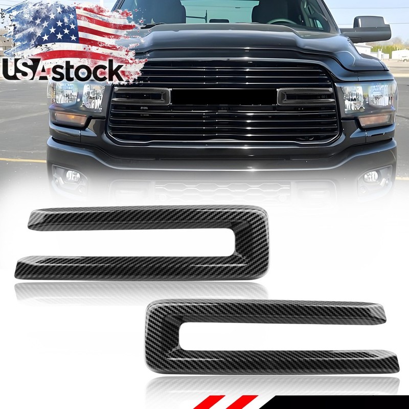 2X Carbon Fiber Look Front Grille Cover Insert Trim For 2019-2024 Dodge RAM 2500