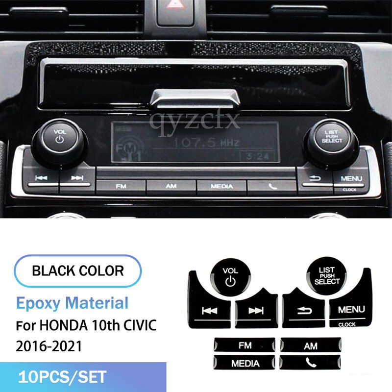 10x Gloss Black Central Console AC Button Cover Trim For Honda 10th Civic 2016+