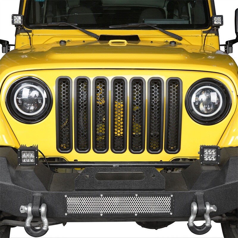 FIT JEEP WRANGLER TJ 1997-2006 MATTE GRILL MESH INSERT + HEADLIGHT ROUND BEZEL gallery