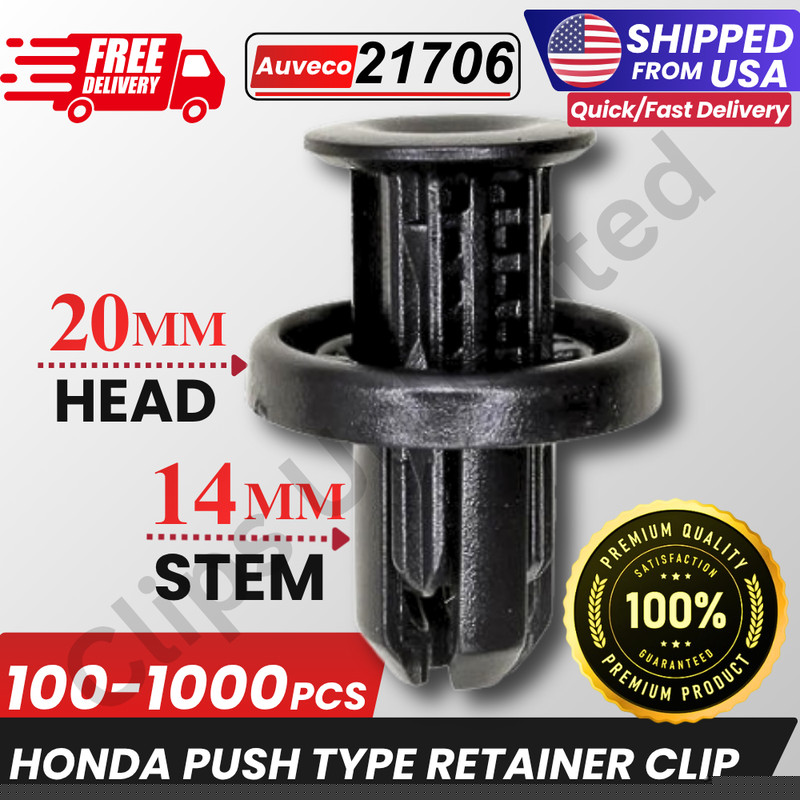 A 21706 Push Type Retainer 20mm Head 14mm Stem Honda 91505-TM8-003, 99-9078
