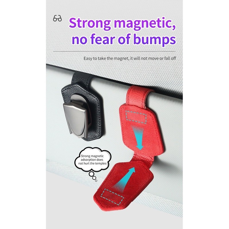 Leather Car Visor Sunglass Holder Clip with Magnetic Closure and Sponge Lining gallery