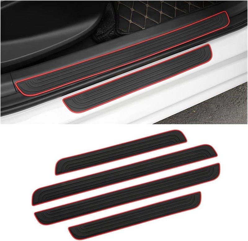 4PCS Red PVC Rubber For Pontiac Car Door Scuff Sill Cover Panel Protector Trim