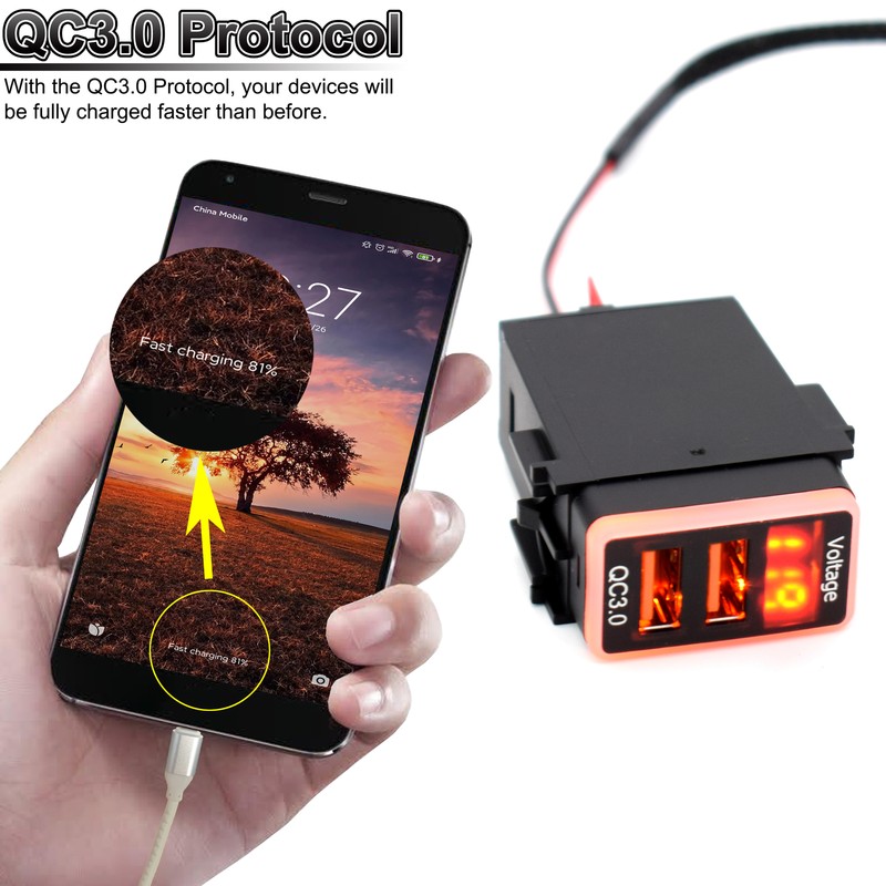 Quick Phone Charger QC3.0 Dual USB Port For Nissan LED Digital Display Voltmeter