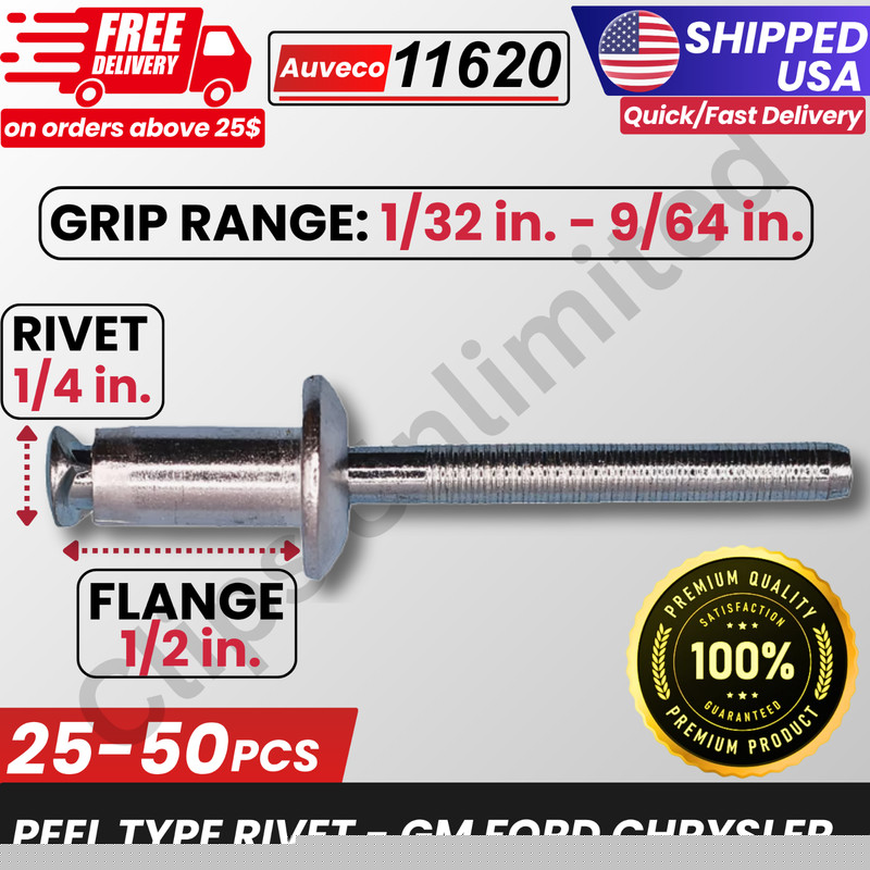 A 11620 Peel Type Rivet 1/4″ Diameter 1/32″-9/64″ Grip GM Ford Chrysler 9436175