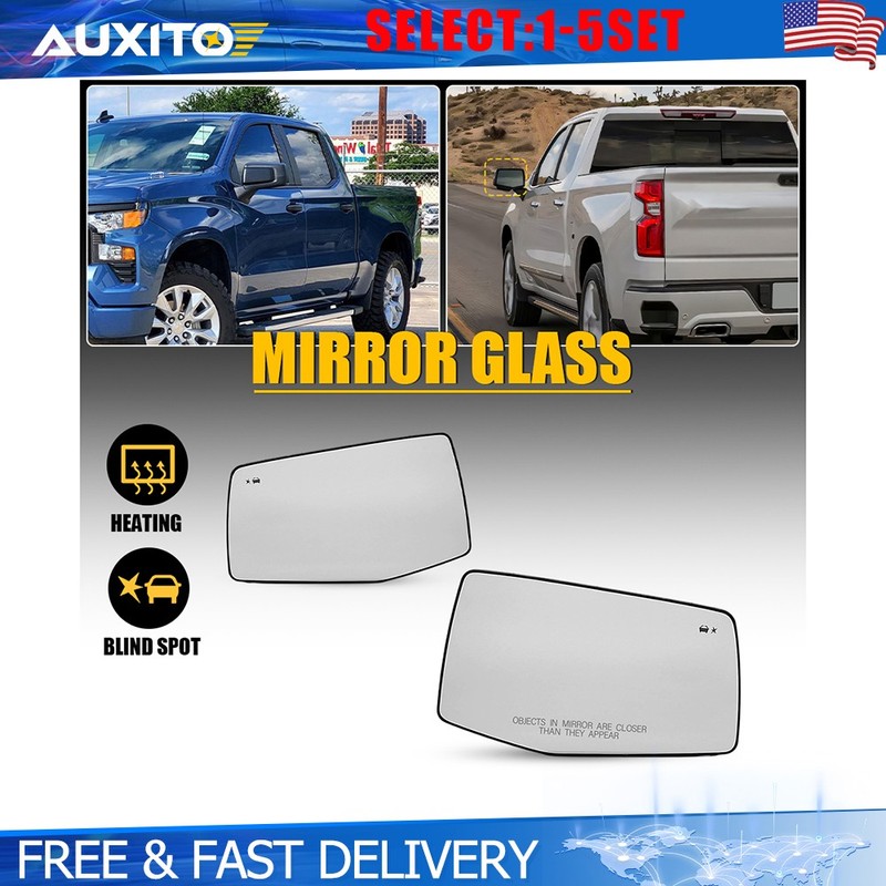 Driver Passenger Mirror Glass Heated Blind Spot for Chevy Silverado Sierra 2-10X