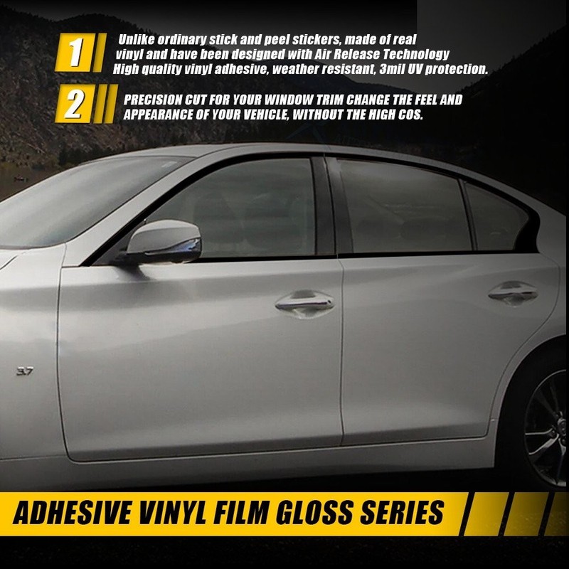For Infiniti Q50 Q50S 14-24 Chrome Delete Window Trim Gloss Black Overlay 10-50X gallery