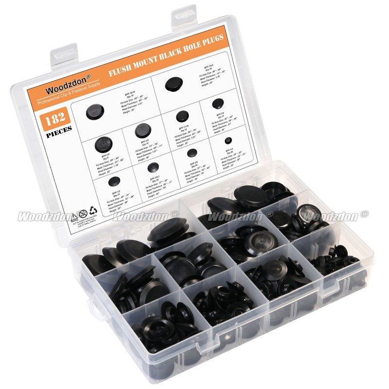182pcs Auto Body Black Plastic Hole Plug Button Flush Mount Sheet Metal Assorted gallery