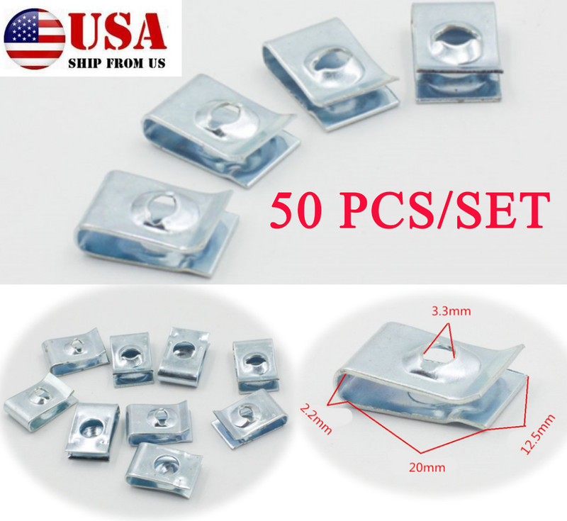 50 PCS Car Body Door Panel Fixed Screw U Type Gasket Fender Metal Clips Fastener