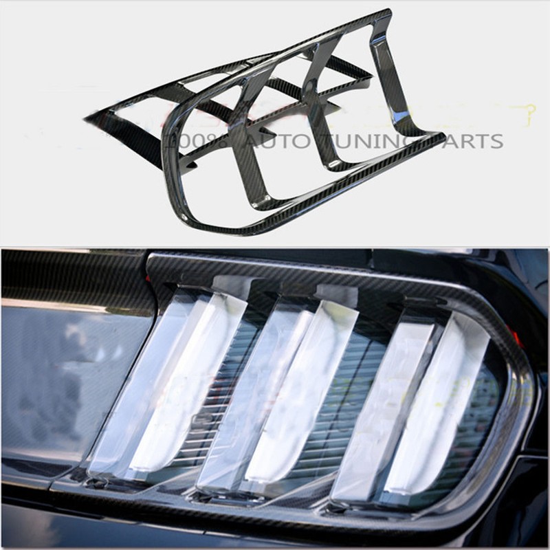 Black Carbon Fiber Tail Light Lamp Bezels Cover Trim For 2015-2017 Ford Mustang gallery
