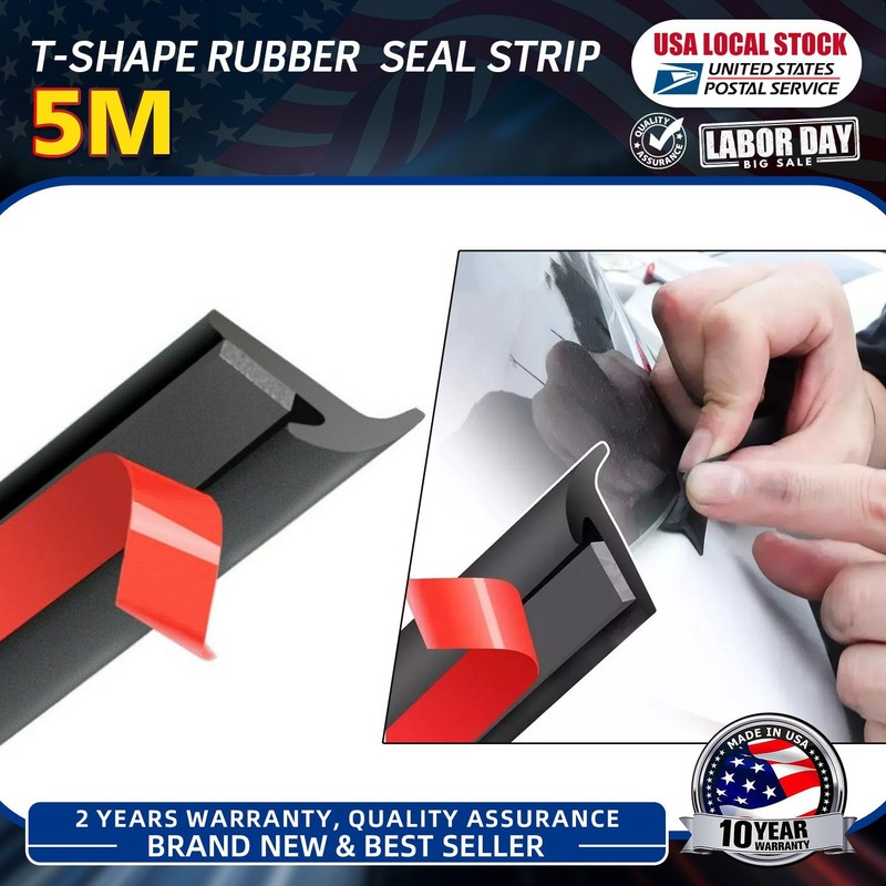 5M T Shape Car Seal Strip Weatherstrip Trim Self-Adhesive Headlight Bumper Gap