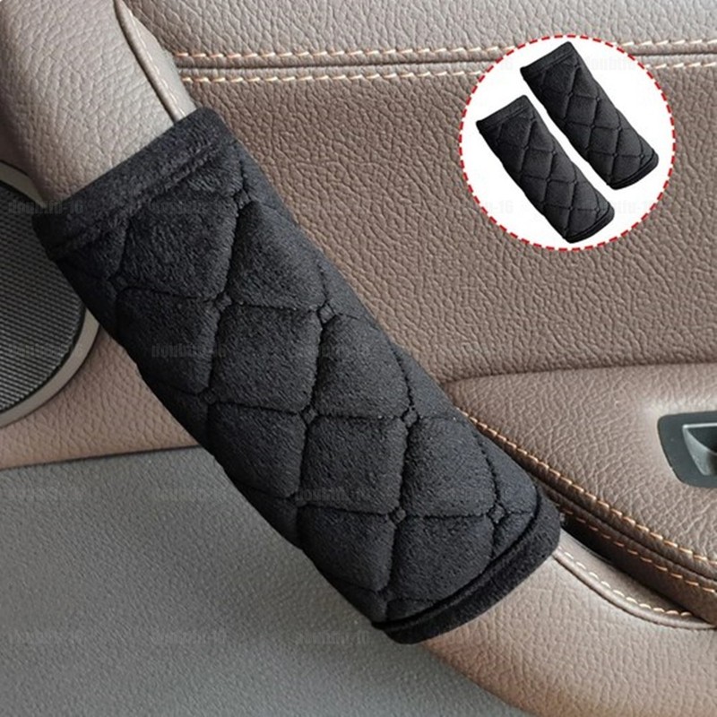 2Pcs Black Plush Armrest Protector Car Interior Door Handle Cover Roof Handrail