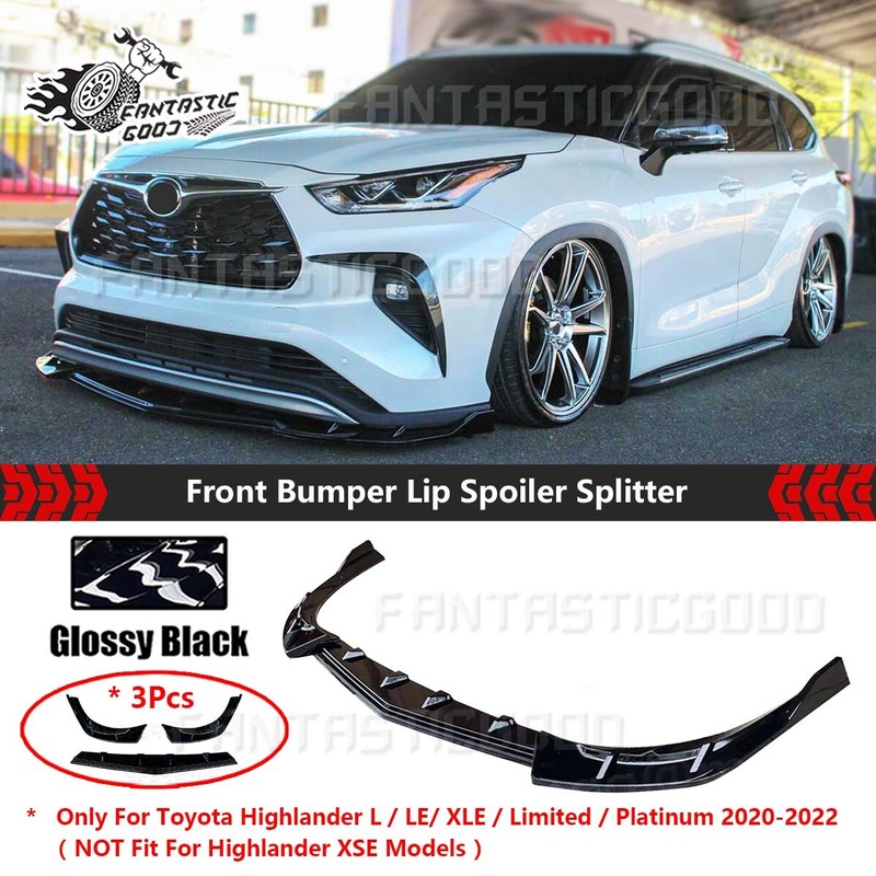 For Toyota Highlander LE XLE 2020-2025 Glossy Black Front Bumper Lip Spoiler Kit