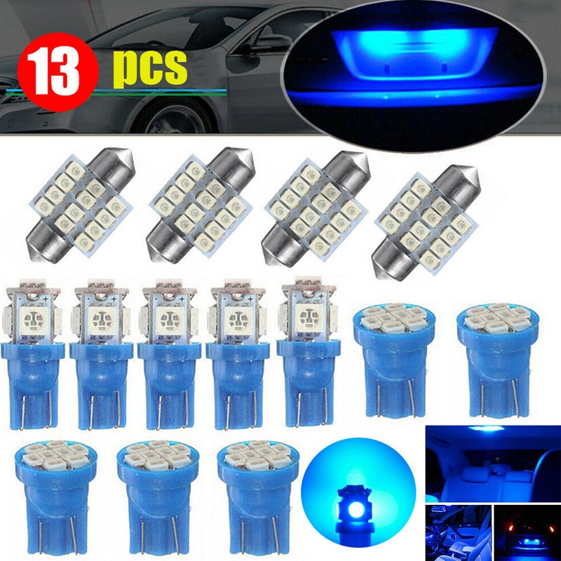 13Pcs Car Interior Parts Blue LED Lights Kit For Dome License Plate Lamp Bulb