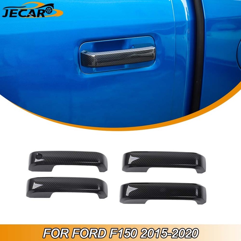 4pc Exterior Door Handle Cover Trim Decor Shell For Ford F150 2015+ Carbon Fiber