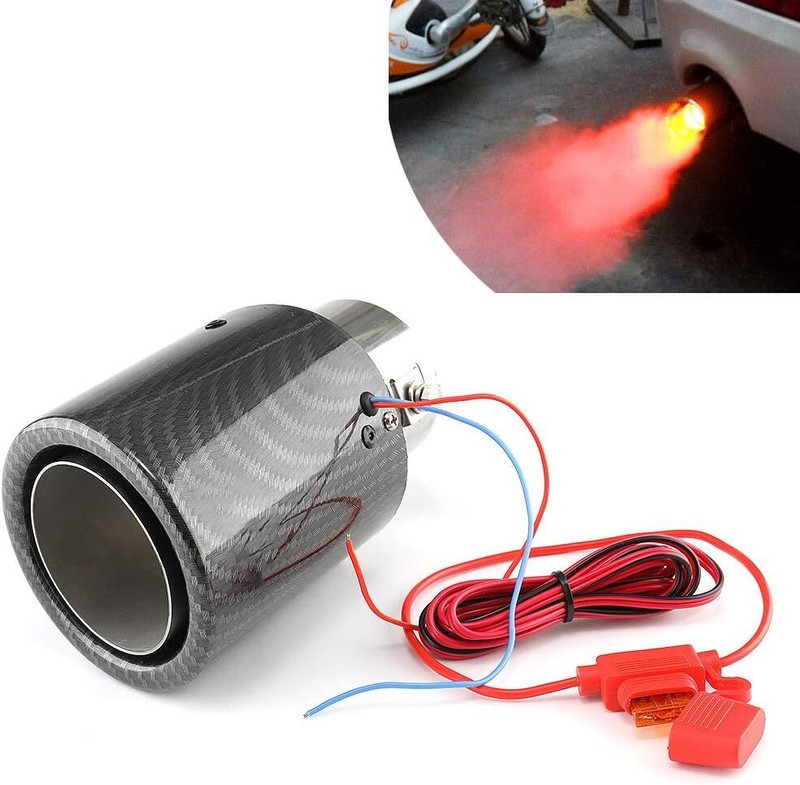 Car Universal Modified LED Luminous Muffler Tip Tail Pipe Carbon Fiber Curved