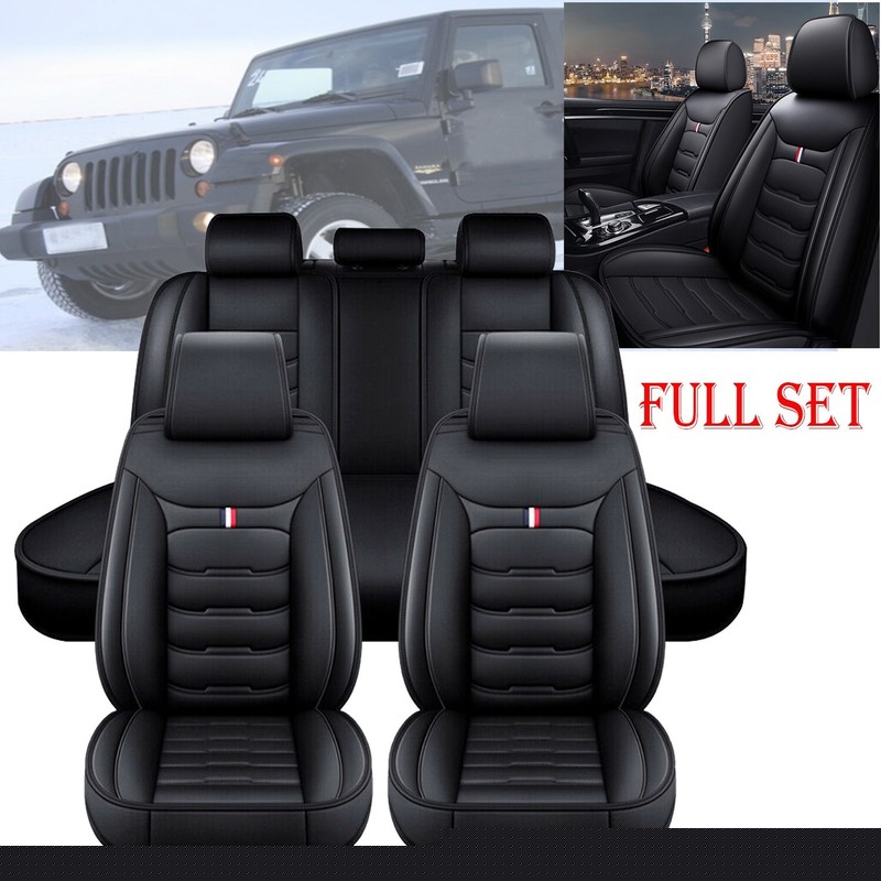 For Jeep Car Seat Cover 5-Seats Full Set PU Leather Front & Rear Deluxe Cushion