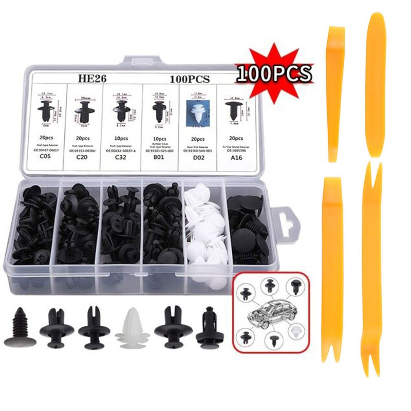 100pcs NEW Bumper Clips Auto Car Hole Plastic Rivets Fastener Fender Push Pin US gallery