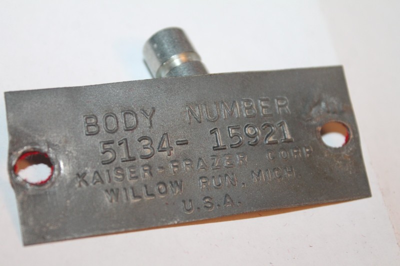 Original Kaiser Frazer auto body plate, #5134-15921, nice