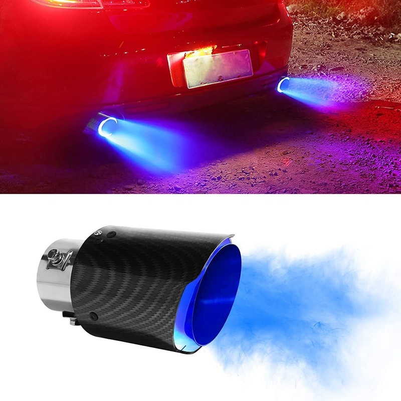 ⭐Universal Car Modified LED Luminous Muffler Tip Tail Pipe Carbon Fiber Curved