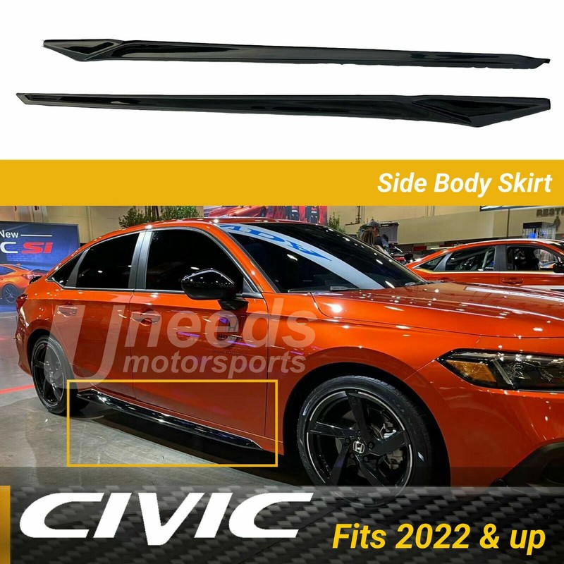 Fit Honda Civic 2022-2023 Gloss Black Diffuser Side Skirts Body Kit Extensions