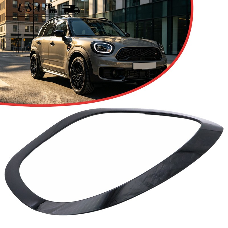 For Mini Cooper Countryman 2017-24 Black Headlight Bezels Passenger Right Hand