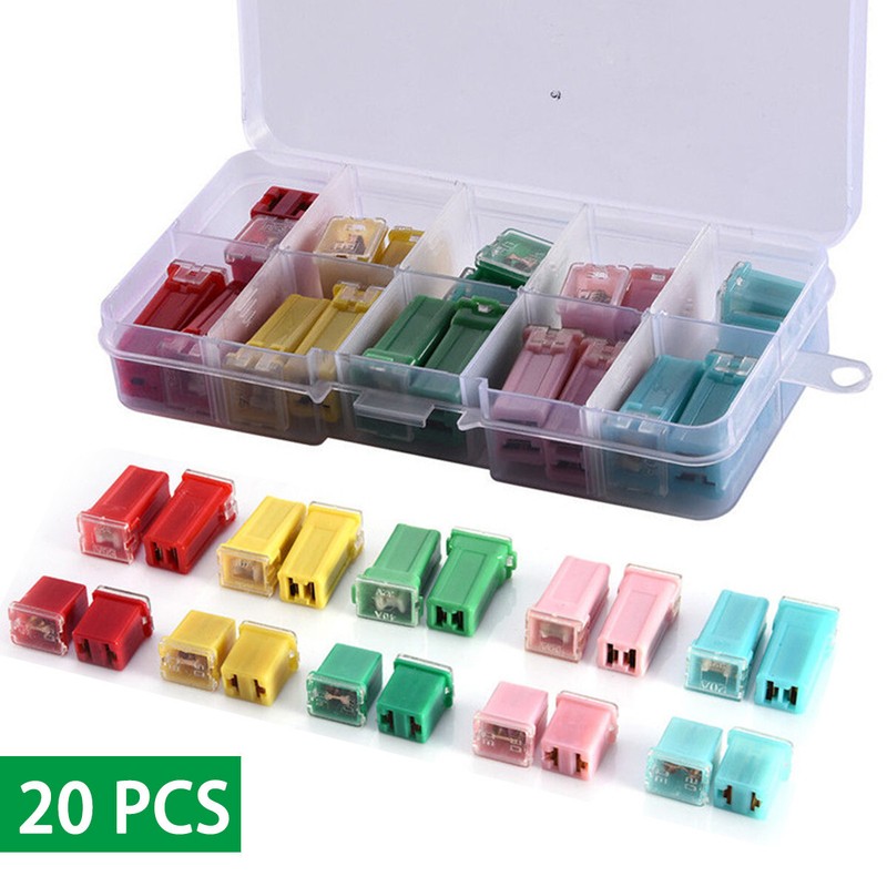 20Pcs Fuses Pack Kit 20A 30A 40A 50A 60A AMP Car Square Assortment Fuse W/Box gallery