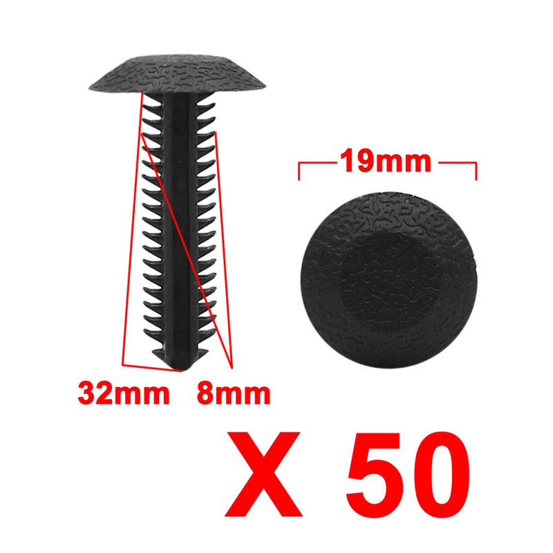 50 Pcs Black Car Plastic Push in Fastener Rivets Clips for 8mm Hole Dia