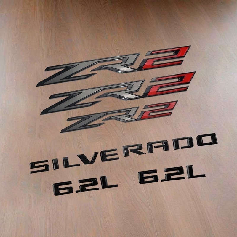 Gloss Black Red ZR2 6.2L Silverado fender tailgate Emblems 2022+ Silverado 1500