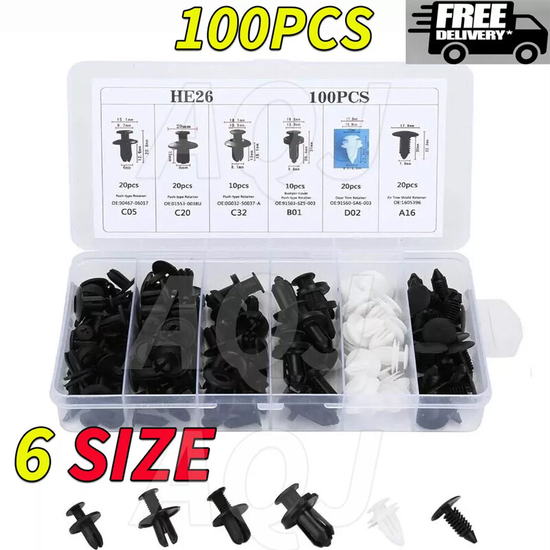 For Nissan 100Pcs Trim Bumper Clips Retainer Rivets Fastener Fender Push Pin