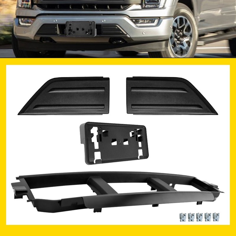 For 2021-2023 Ford F150 Front Bumper Grille Trim Panel & License Plate Bracket