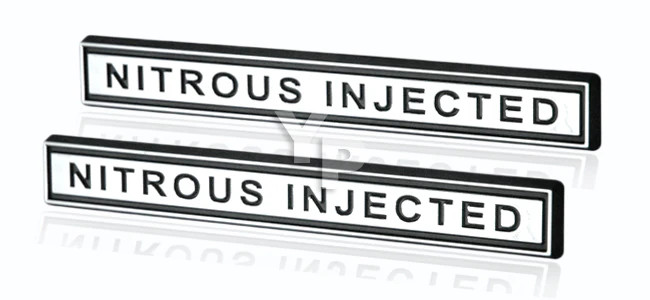 Chrome & Black Nitrous Injected NOS Embossed Emblems Badge Logo – 5″ Long Pair