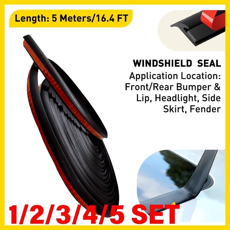 5Mx10MM Windshield Rubber Seal Weather Stripping T Shape Sealing Strip 1-5SET