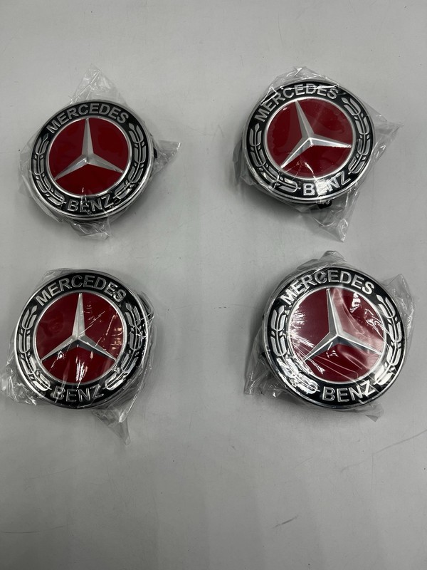 Set of 4 RED Mercedes Alloy Wheel Centre HubCaps Badge Fits Benz multiple models