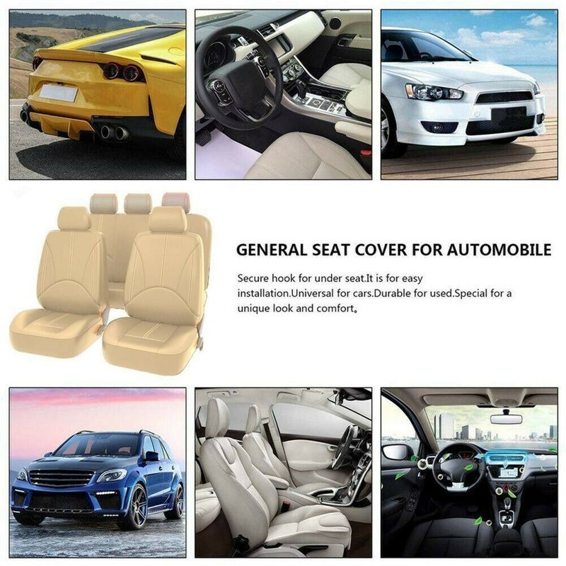 For Toyota Car Seat Cover Full Set PU Leather 5-Seats Front&Rear Protector Beige gallery