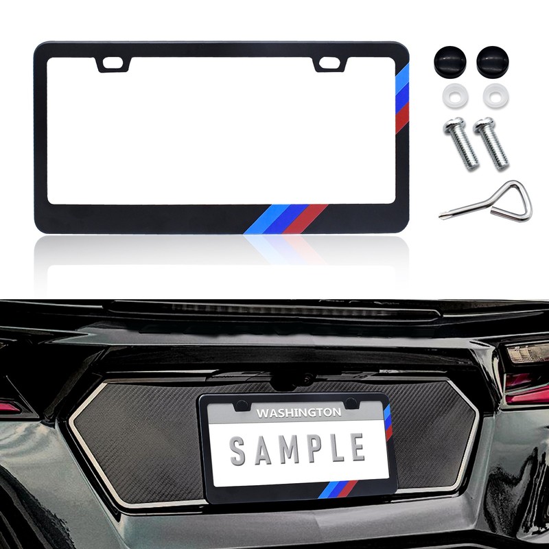 2X For BMW 1/2/3/4/5/6 Series Tri 3 Color Car License Plate Frame M Power Cover gallery