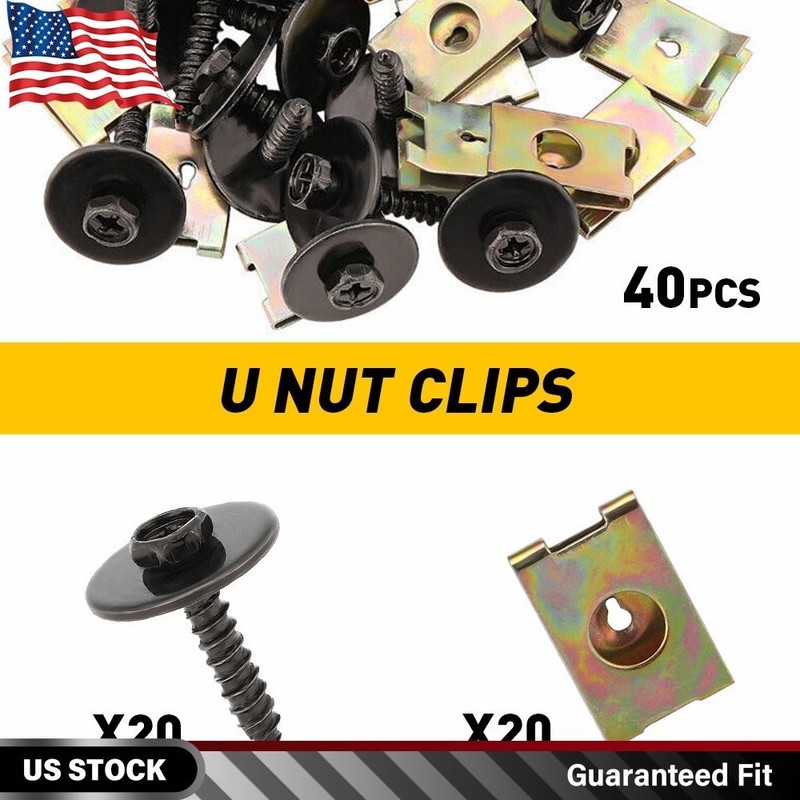 40X Metal Car Screw Body Side Fender Bumper Retainer U Nut Clips Gasket Fastener