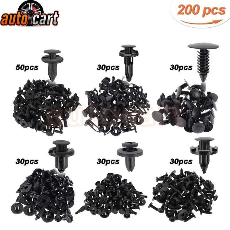 200 Pcs Push Bumper Fastener Rivet Clips with 6 Size Auto Body Retainer Clips