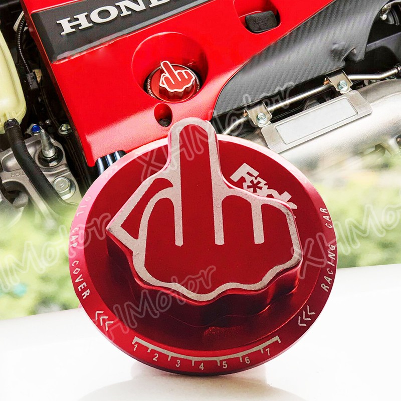 RED Screw-In Middle Finger Oil Filler Tank Cap Valve Trim Cover For Honda Acura