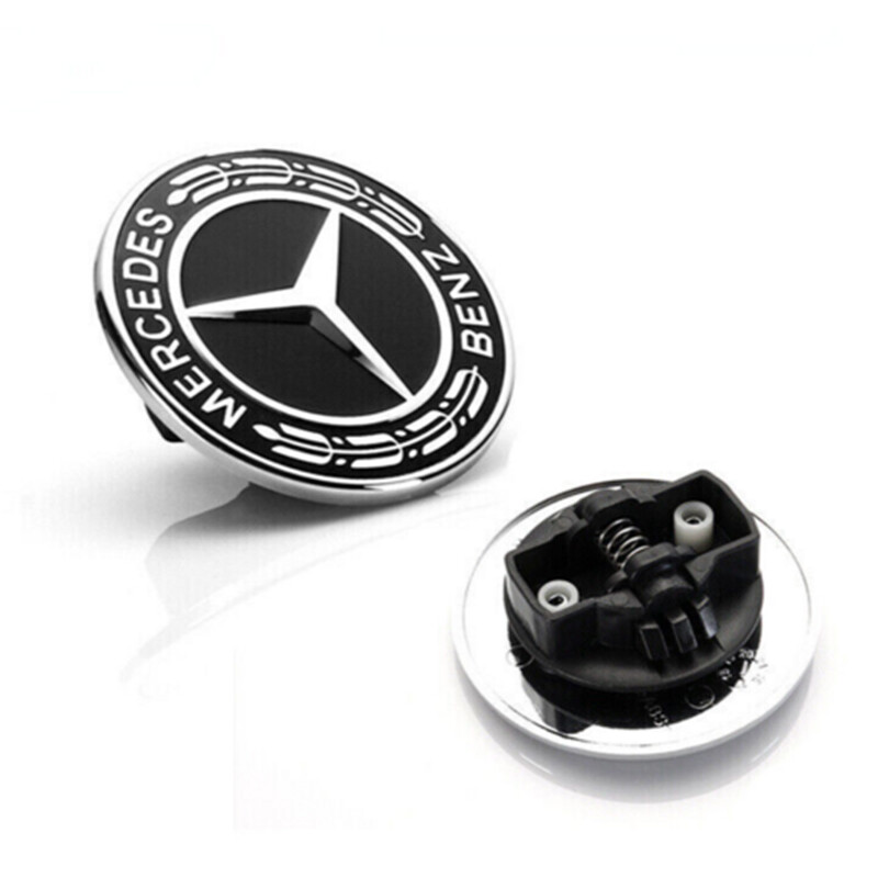 Chrome Black Flat Hood Ornament Badge Emblem For Mercedes C43 C63 C300 W204 W205